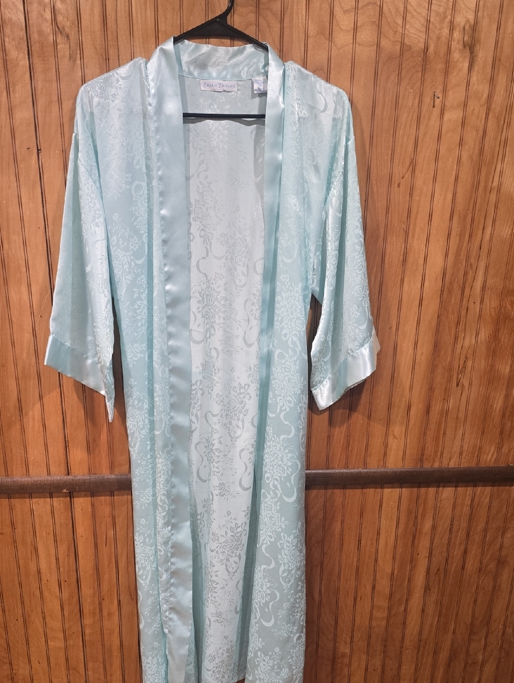 Vintage Seafoam Green Kimono Robe Floral Brocade Pattern Size Small